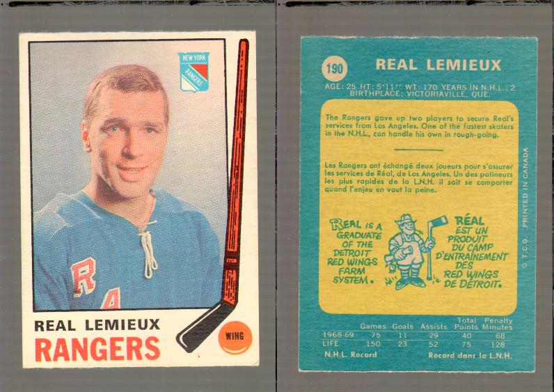 1969-70 O-PEE-CHEE HOCKEY CARD #190 REAL LEMIEUX photo