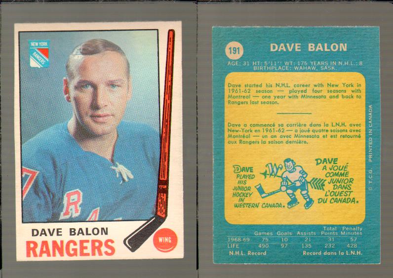 1969-70 O-PEE-CHEE HOCKEY CARD #191 DAVE BALON photo