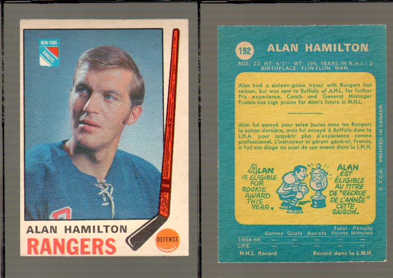 1969-70 O-PEE-CHEE HOCKEY CARD #192 ALAN HAMILTON photo