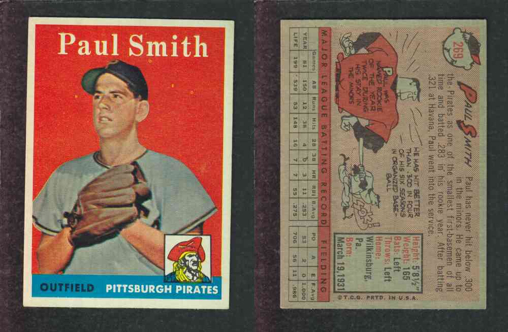 1958 TOPPS BASEBALL CARD #269 P. SMITH photo