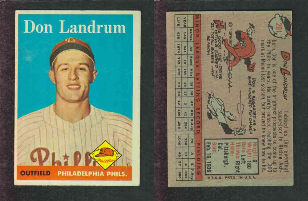 1958 TOPPS BASEBALL CARD #291 D. LANDRUM photo
