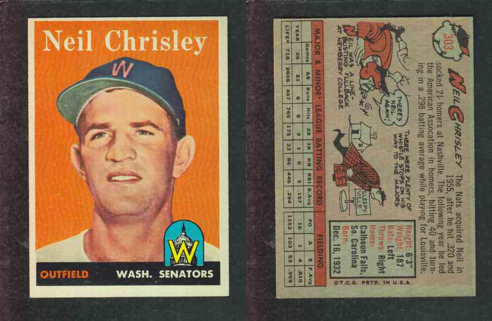 1958 TOPPS BASEBALL CARD #303 N. CHRISLEY photo