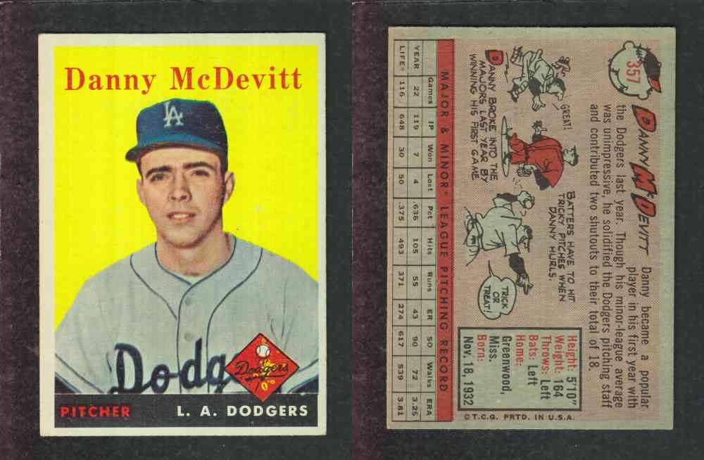 1958 TOPPS BASEBALL CARD #357 D. MCDEVITT photo