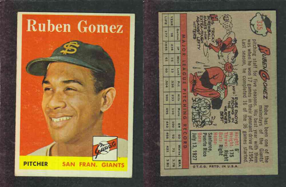 1958 TOPPS BASEBALL CARD #335 R. GOMEZ photo