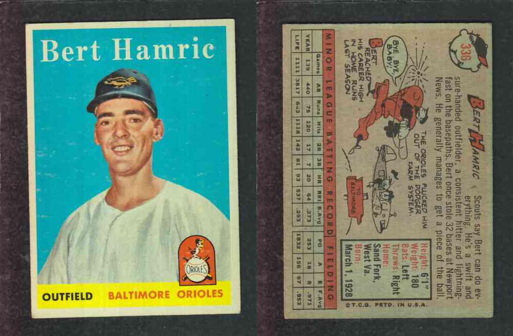 1958 TOPPS BASEBALL CARD #336 B. HAMRIC photo