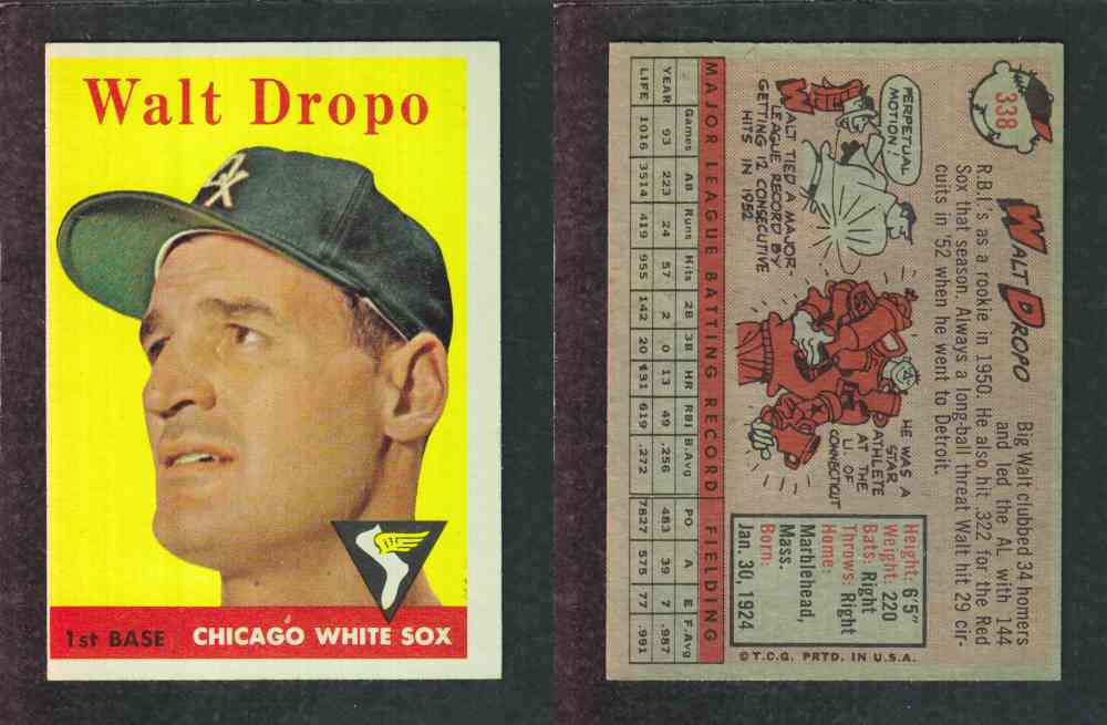 1958 TOPPS BASEBALL CARD #338 W. DROPO photo