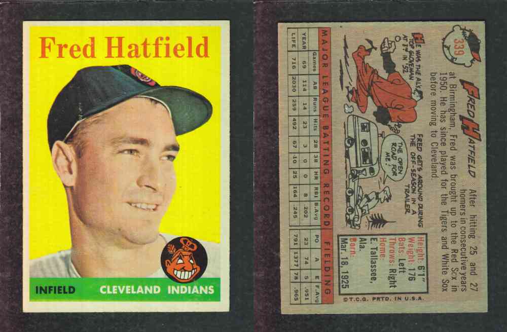 1958 TOPPS BASEBALL CARD #339 F. HATFIELD photo