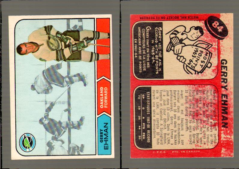 1968-69 O-PEE-CHEE HOCKEY CARD #84 GERRY EHMAN photo