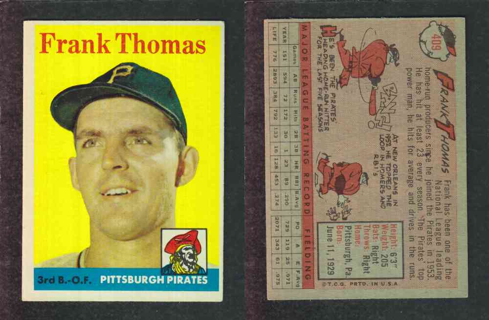 1958 TOPPS BASEBALL CARD #409 F. THOMAS photo