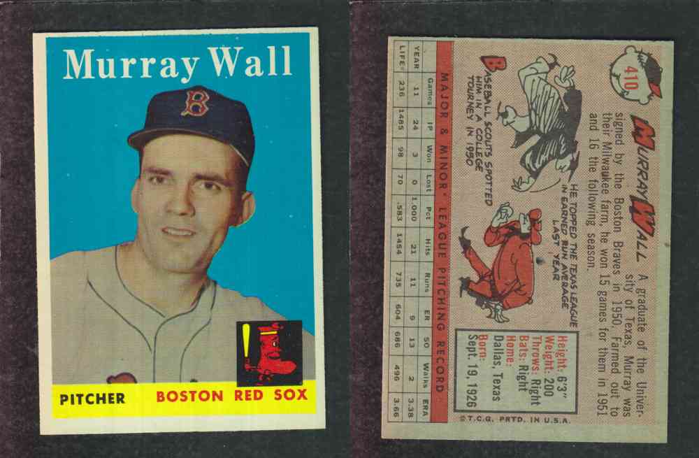 1958 TOPPS BASEBALL CARD #410 M. WALL photo