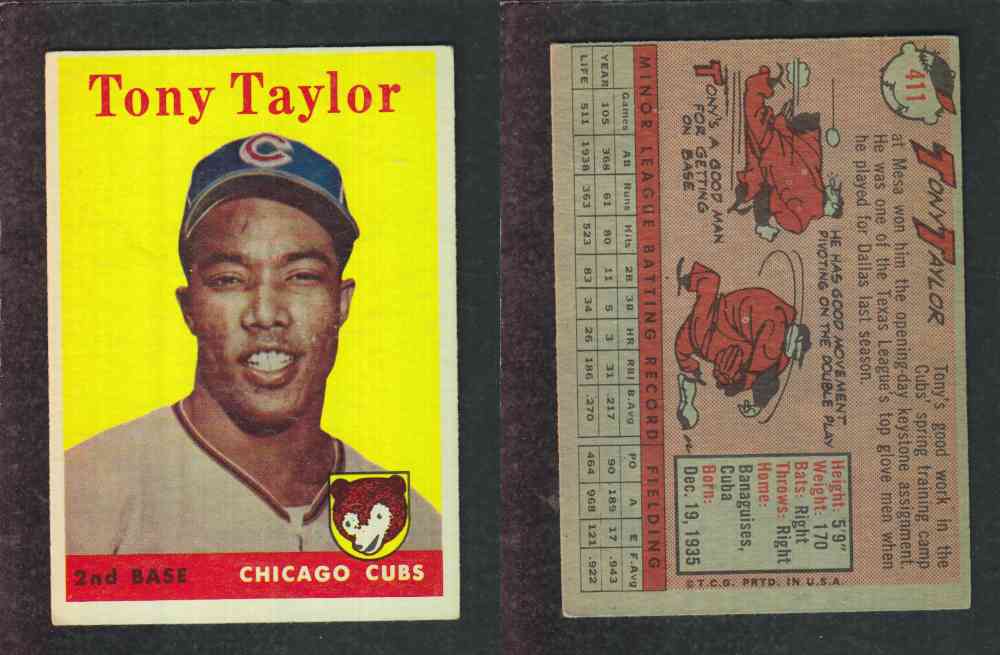 1958 TOPPS BASEBALL CARD #411 T. TAYLOR photo