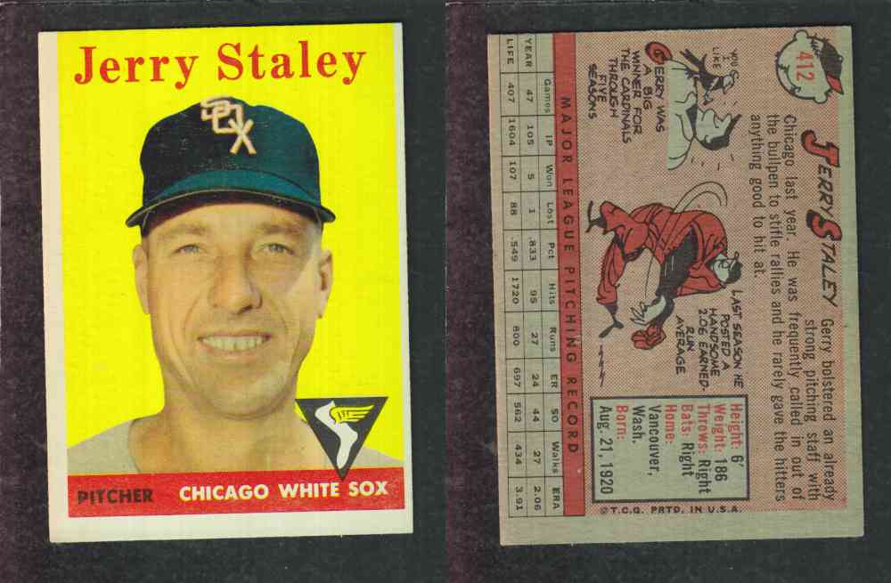 1958 TOPPS BASEBALL CARD #412 J. STALEY photo