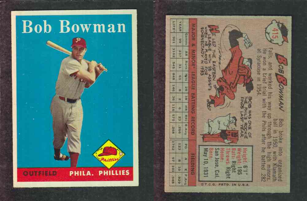 1958 TOPPS BASEBALL CARD #415 B. BOWMAN photo