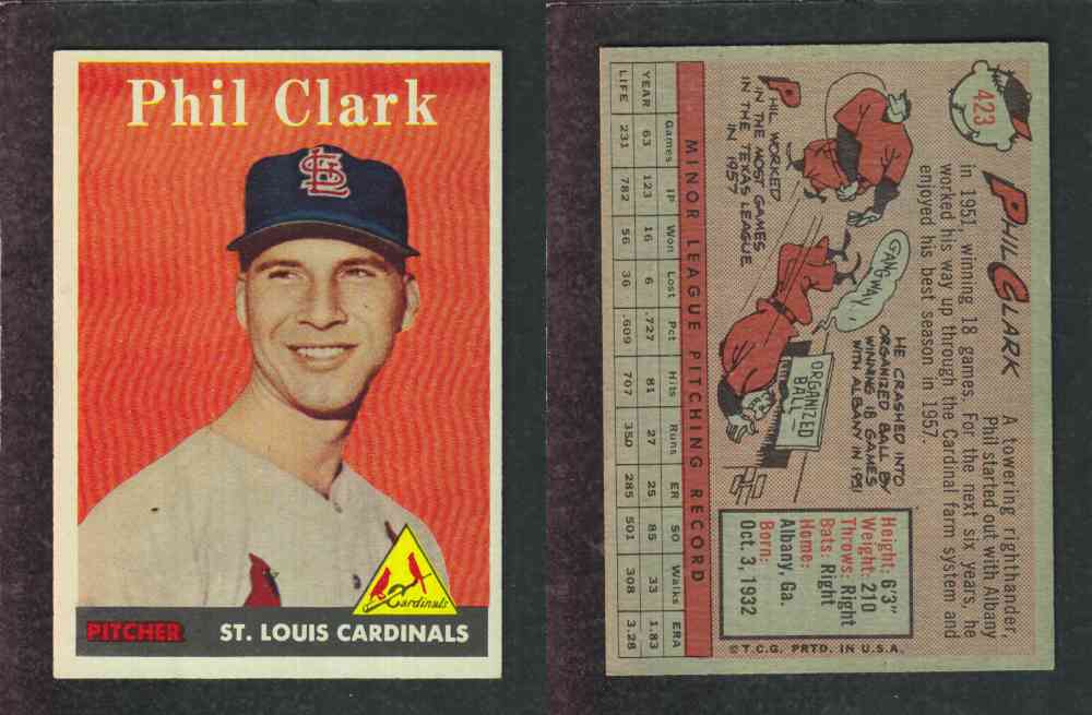 1958 TOPPS BASEBALL CARD #423 P. CLARK photo