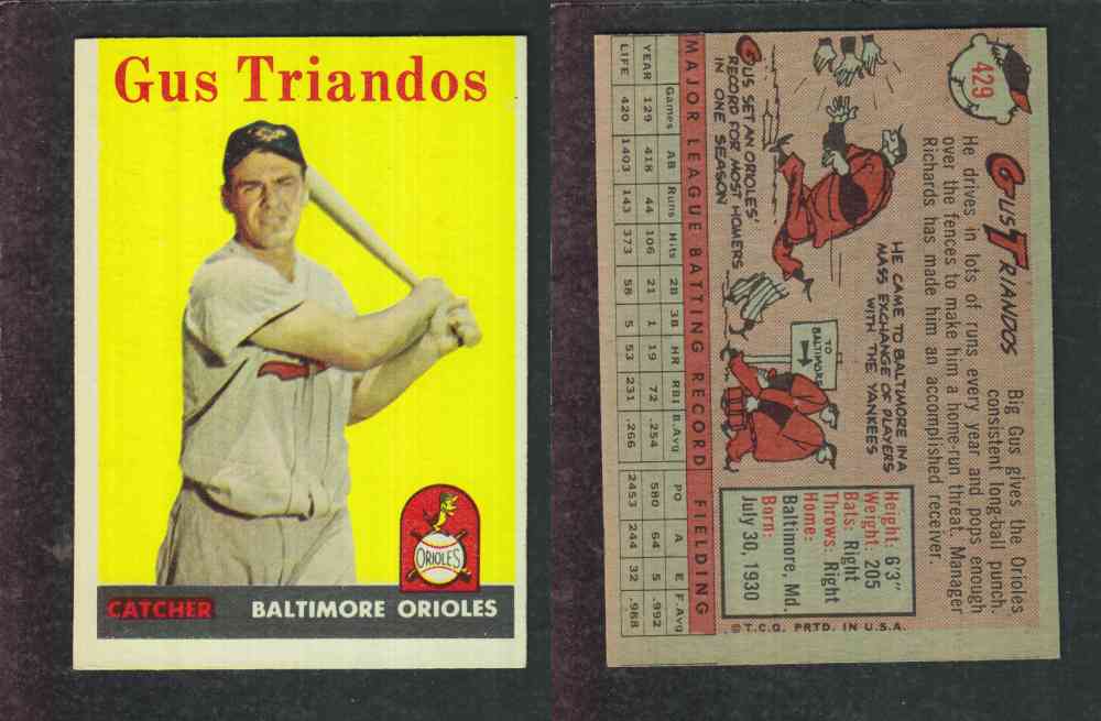 1958 TOPPS BASEBALL CARD #429 G. TRIANDOS photo