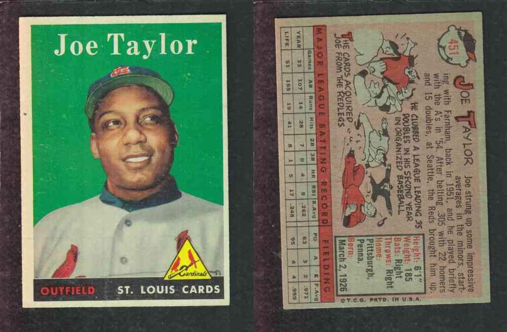 1958 TOPPS BASEBALL CARD #451 J. TAYLOR photo