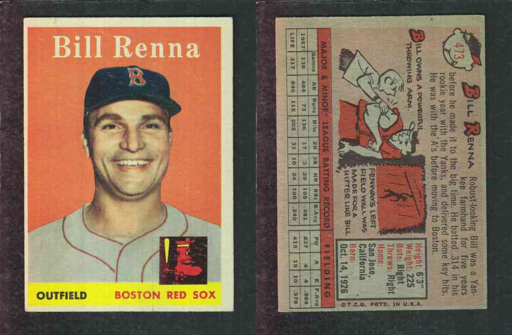 1958 TOPPS BASEBALL CARD #473 B. RENNA photo