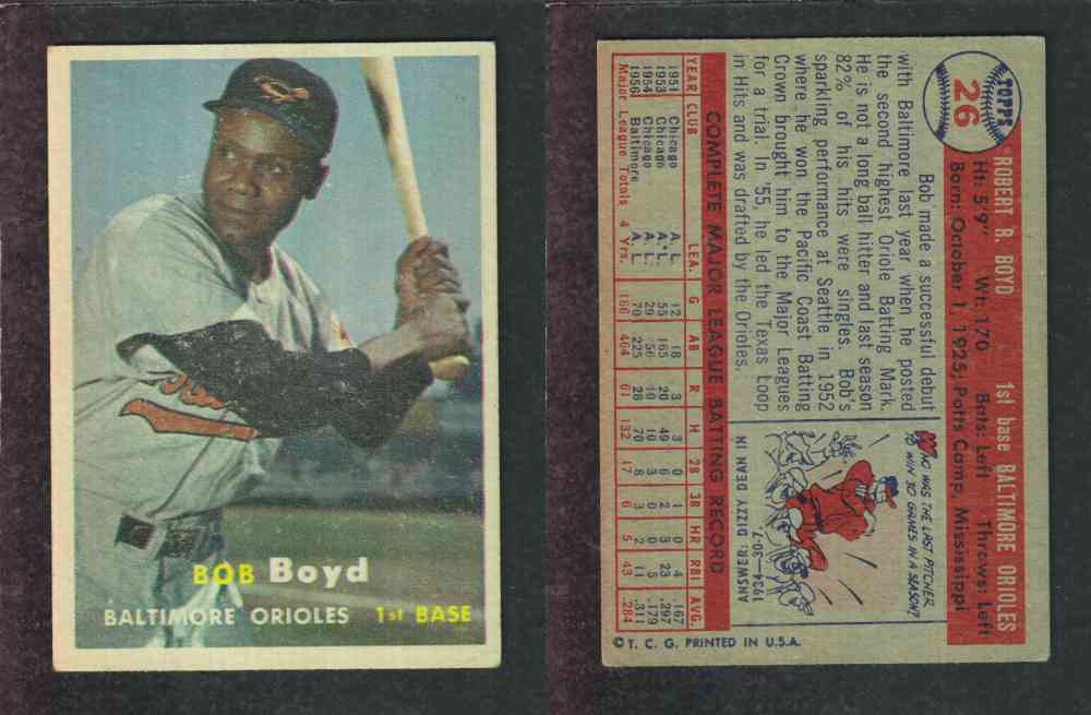 1957 TOPPS BASEBALL CARD #26 B. BOYD photo