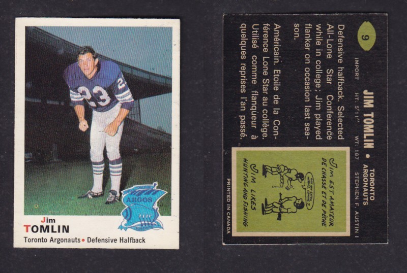 1970 CFL O-PEE-CHEE FOOTBALL CARD #9 J. TOMLIN photo