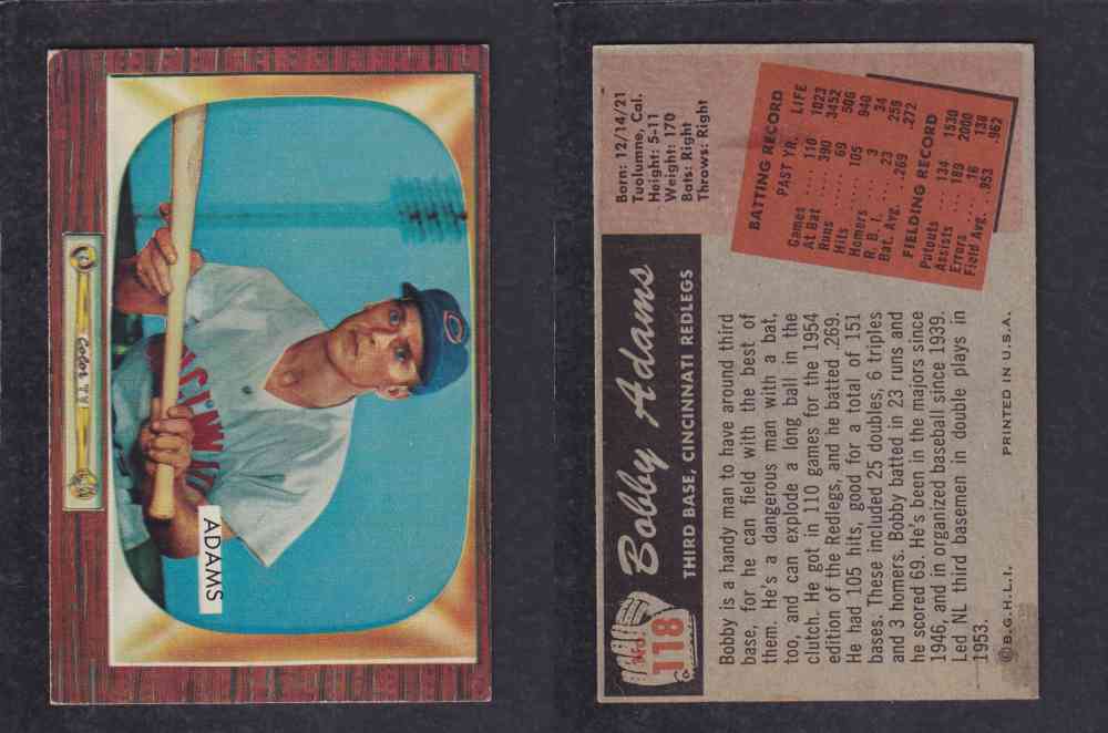 1955 BOWMAN BASEBALL CARD #118 B. ADAMS photo