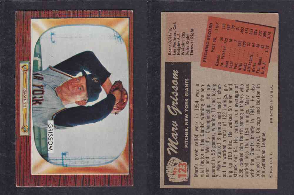 1955 BOWMAN BASEBALL CARD #123 M. GRISSOM photo