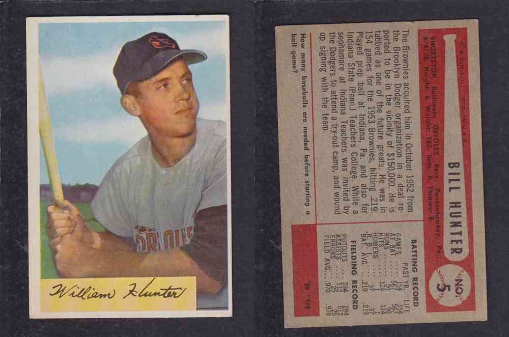 1954 BOWMAN BASEBALL CARD #5 B. HUNTER photo