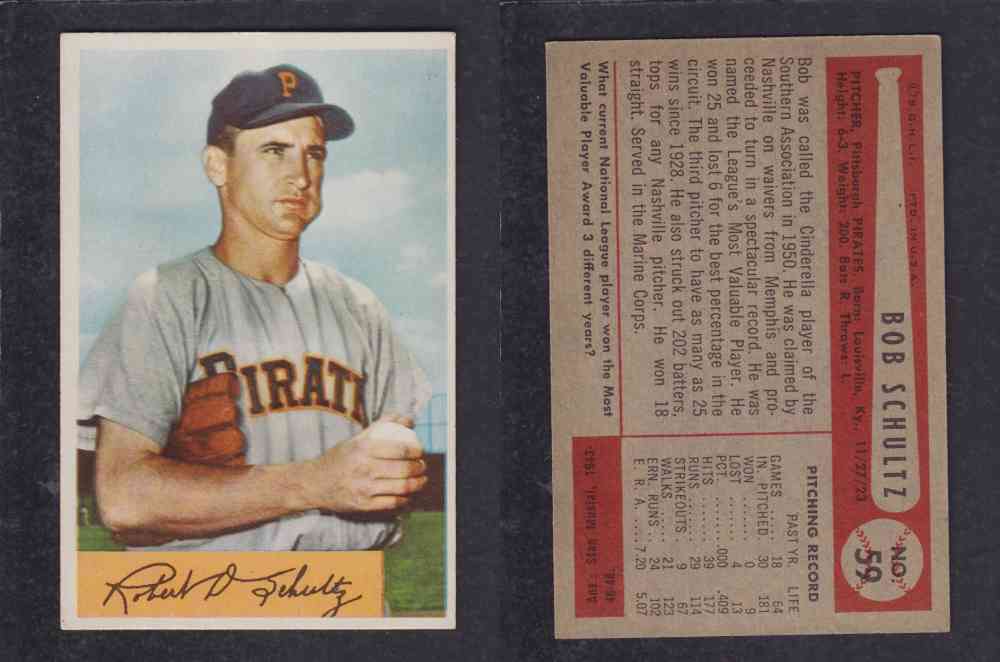 1954 BOWMAN BASEBALL CARD #59 B. SCHULTZ photo