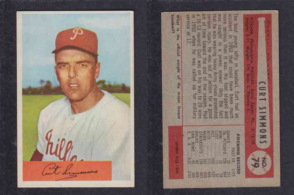 1954 BOWMAN BASEBALL CARD #79 C. SIMMONS photo