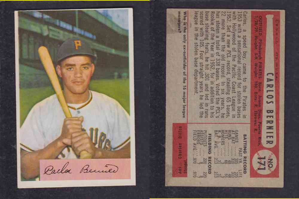 1954 BOWMAN BASEBALL CARD #171 C. BERNIER photo