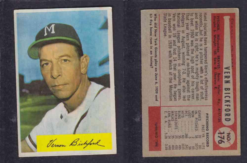 1954 BOWMAN BASEBALL CARD #176 V. BICKFORD photo