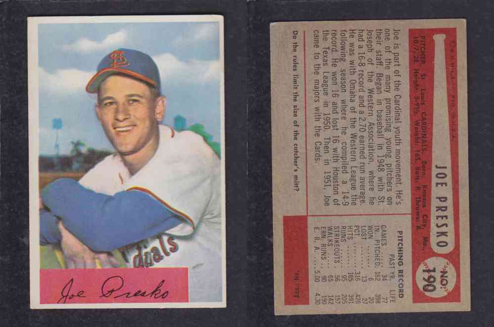 1954 BOWMAN BASEBALL CARD #190 J. PRESKO photo