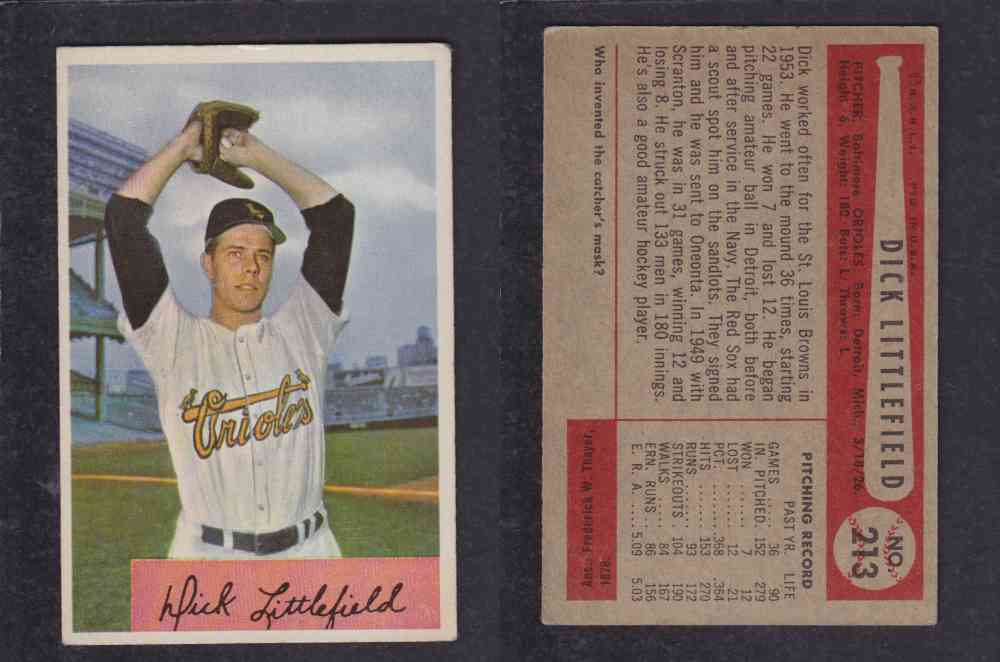 1954 BOWMAN BASEBALL CARD #213 D. LITTLEFIELD photo