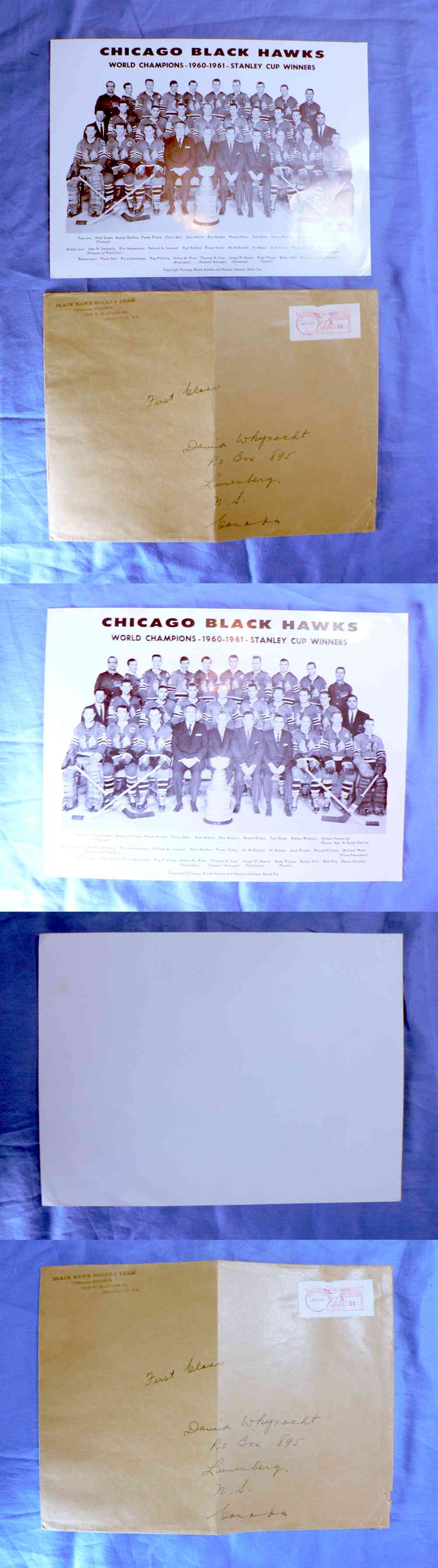 1960-61 CHICAGO BLACKHAWKS ORIGINAL TEAM PHOTO & ENVELOPE photo