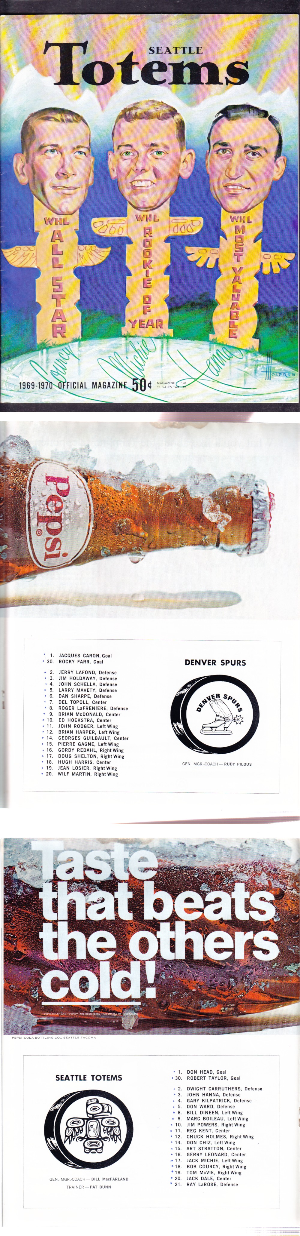 1969-70 SEATTLE TOTEMS VS DENVER SPURS PROGRAM photo