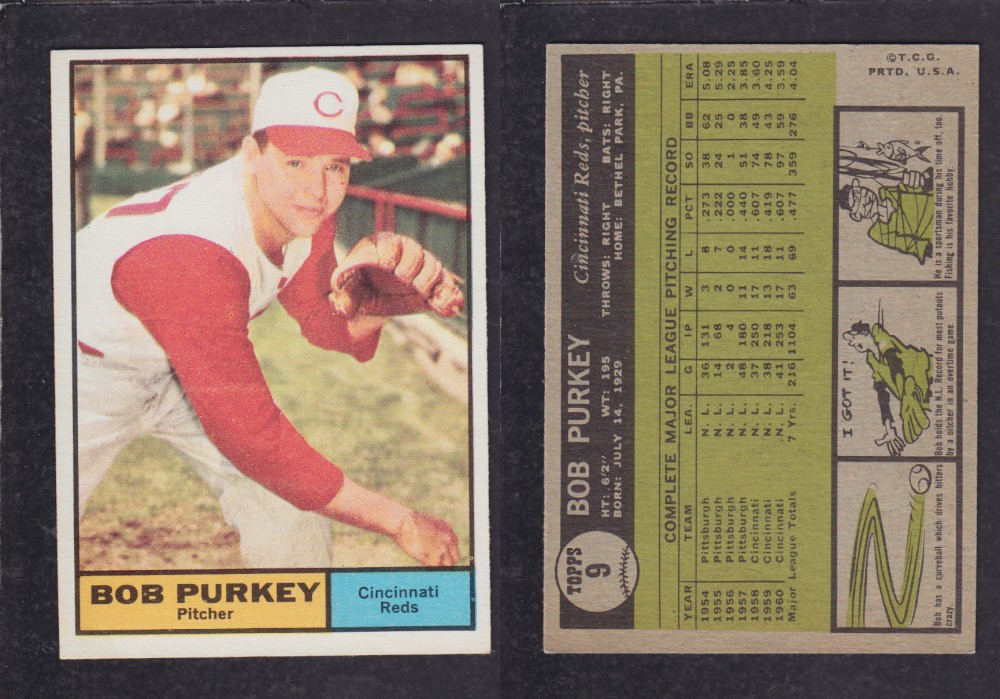 1962  TOPPS BASEBALL CARD #9  B. PURKEY photo