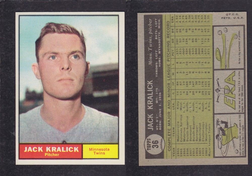 1962  TOPPS BASEBALL CARD #36  J. KRALICK photo