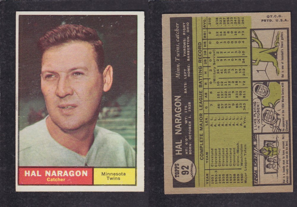 1962  TOPPS BASEBALL CARD #92  H. NARAGON photo