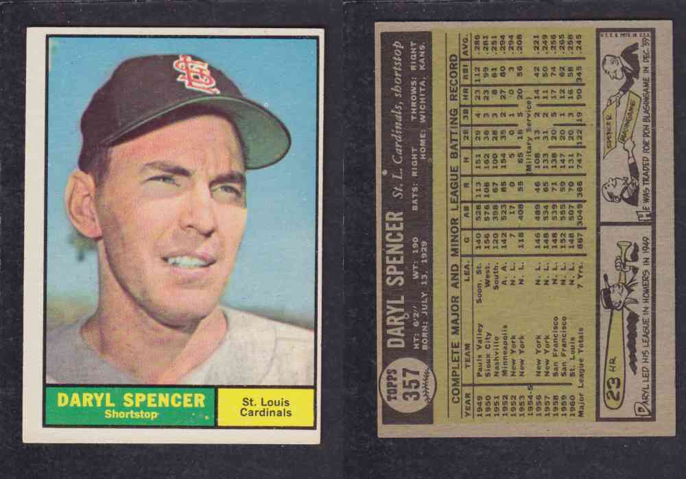 1961 TOPPS BASEBALL CARD #357  D. SPENCER photo