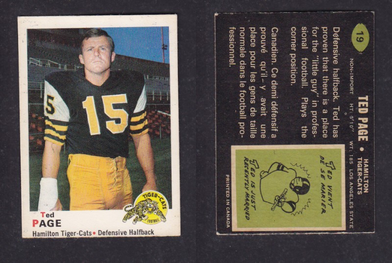 1970 CFL O-PEE-CHEE FOOTBALL CARD #19 T. PAGE photo