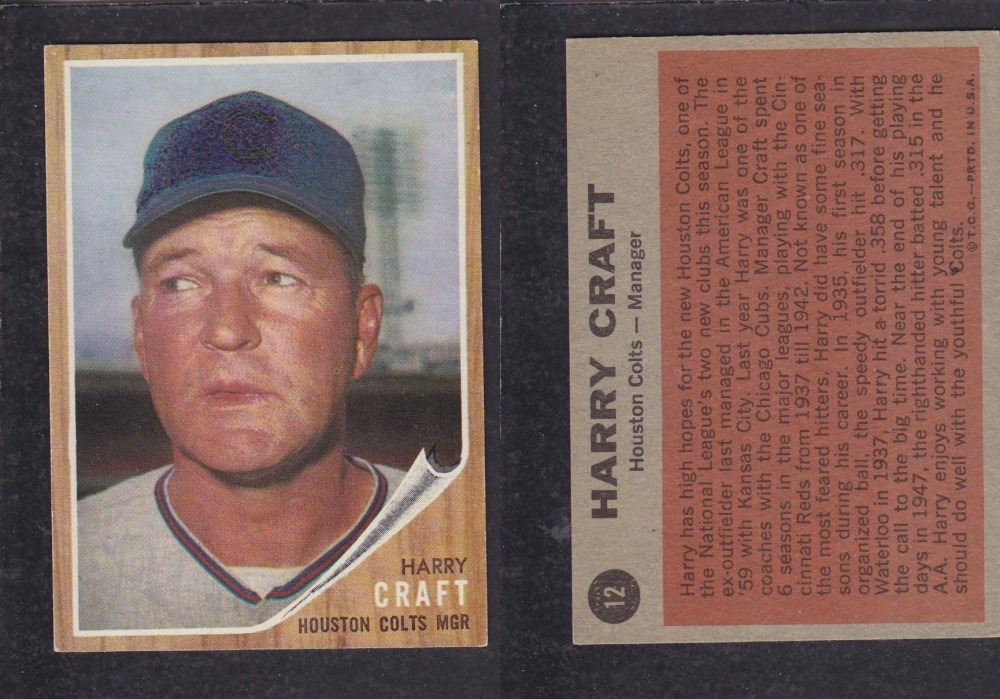 1962 TOPPS BASEBALL CARD #12  H. CRAFT photo