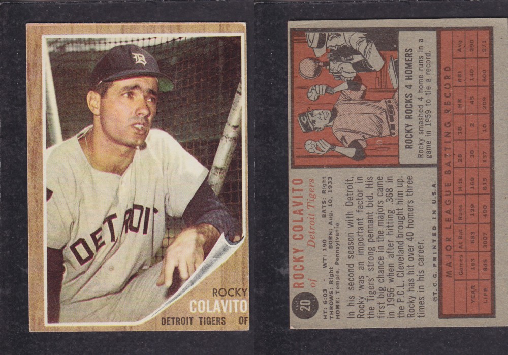 1962 TOPPS BASEBALL CARD #20  R. COLAVITO photo