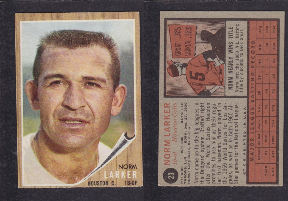 1962 TOPPS BASEBALL CARD #23  N. LARKER photo