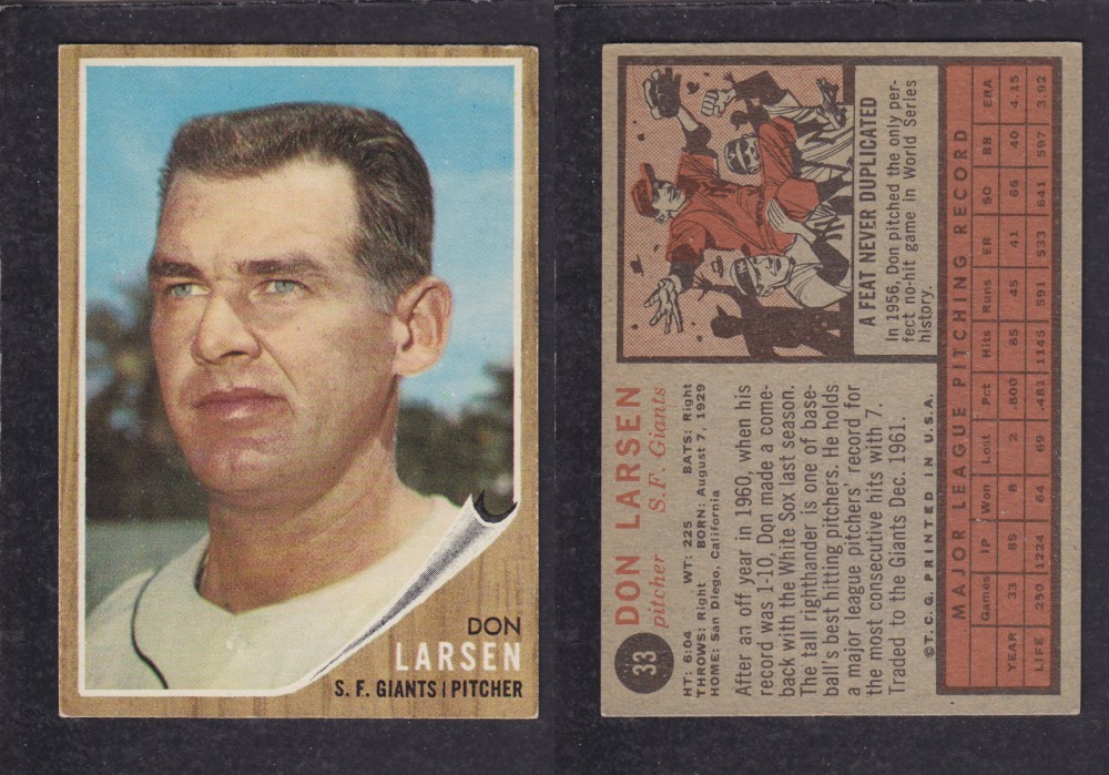 1962 TOPPS BASEBALL CARD #33  D. LARSEN photo