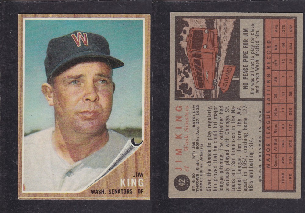 1962 TOPPS BASEBALL CARD #42  J. KING photo