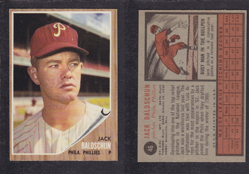 1962 TOPPS BASEBALL CARD #46  J. BALDSCHUN photo