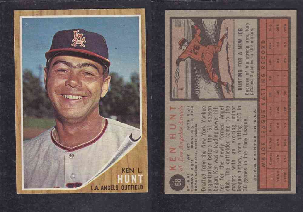 1962 TOPPS BASEBALL CARD #68  K. L. HUNT photo