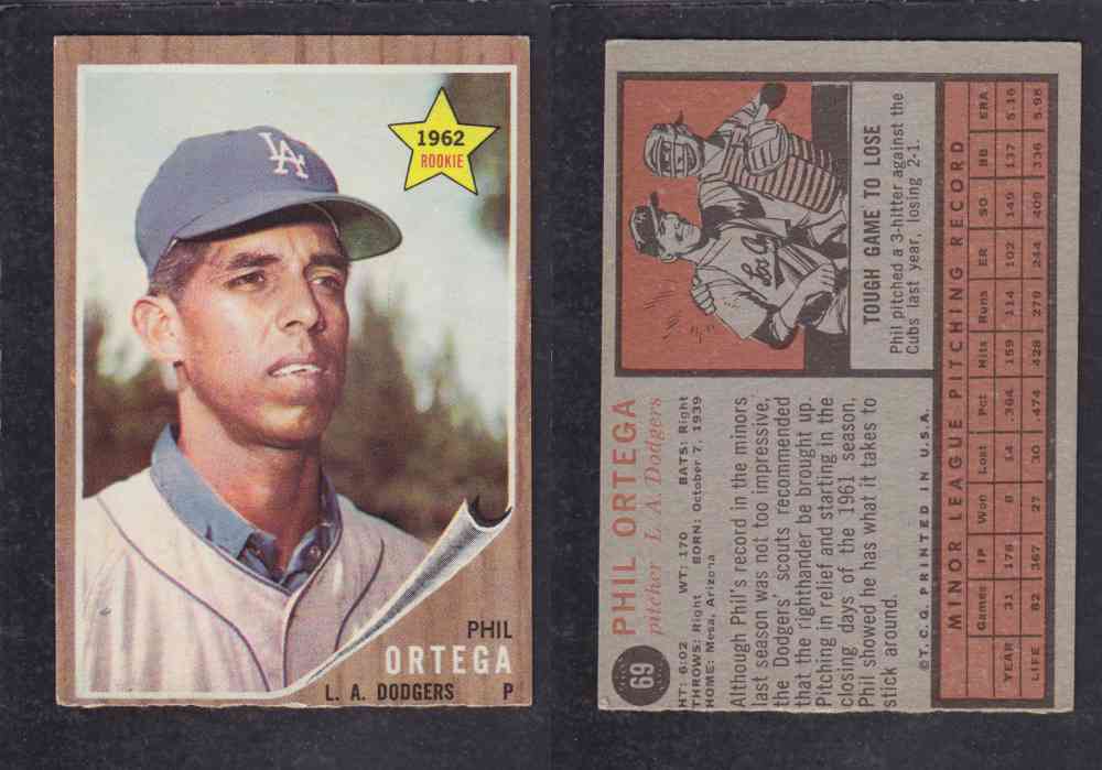 1962 TOPPS BASEBALL CARD #69  P. ORTEGA photo