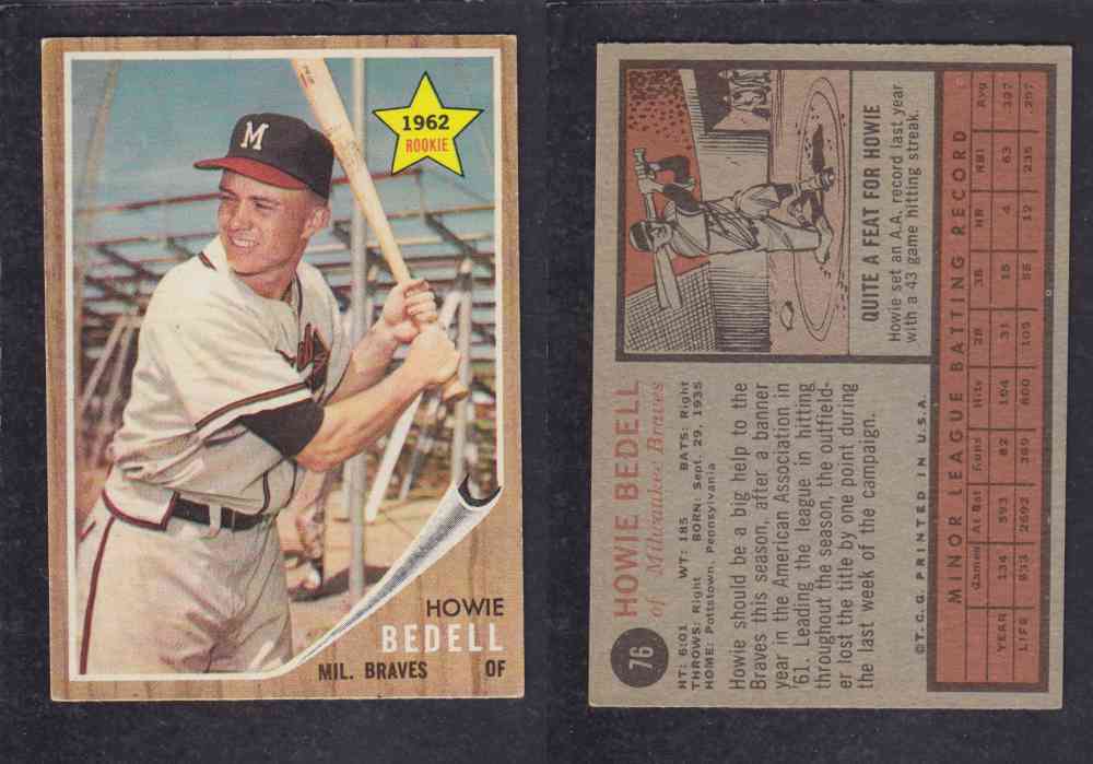 1962 TOPPS BASEBALL CARD #76  H. BEDELL photo