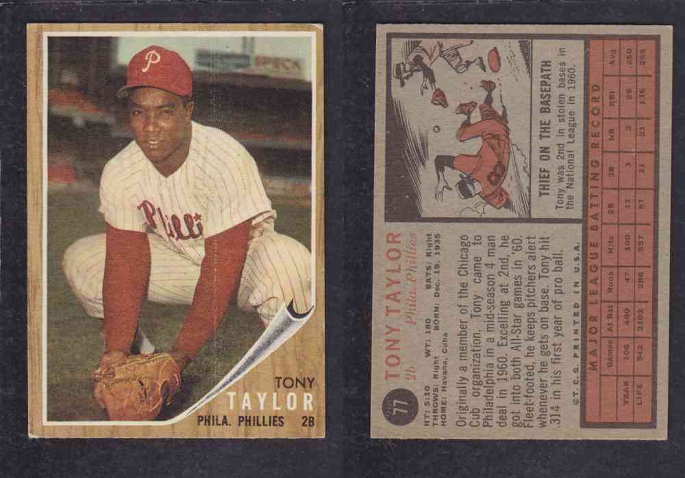 1962 TOPPS BASEBALL CARD #77  T. TAYLOR photo