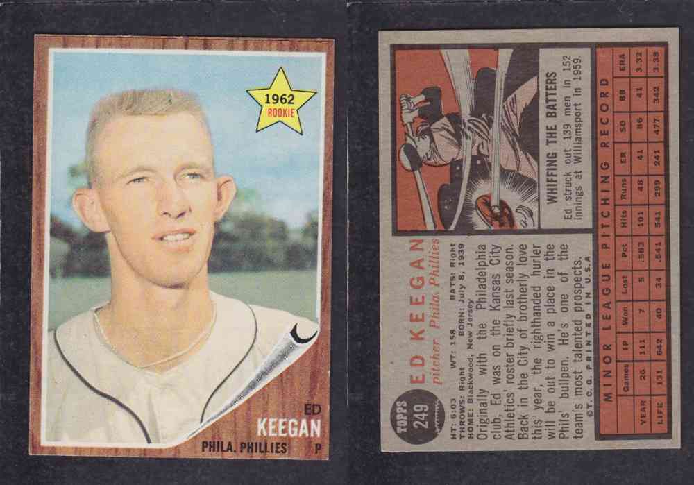 1962  TOPPS BASEBALL CARD #249  E. KEEGAN photo